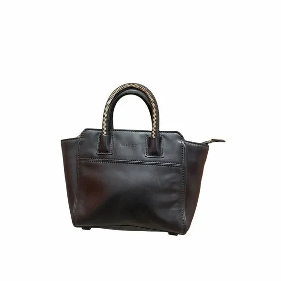MILLY Black Leather Crossbody Bag With Gold Zipper